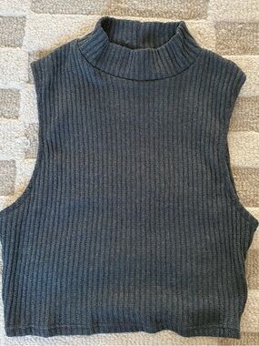 silence + noise Ribbed Mock Neck Tank - Charcoal Gray